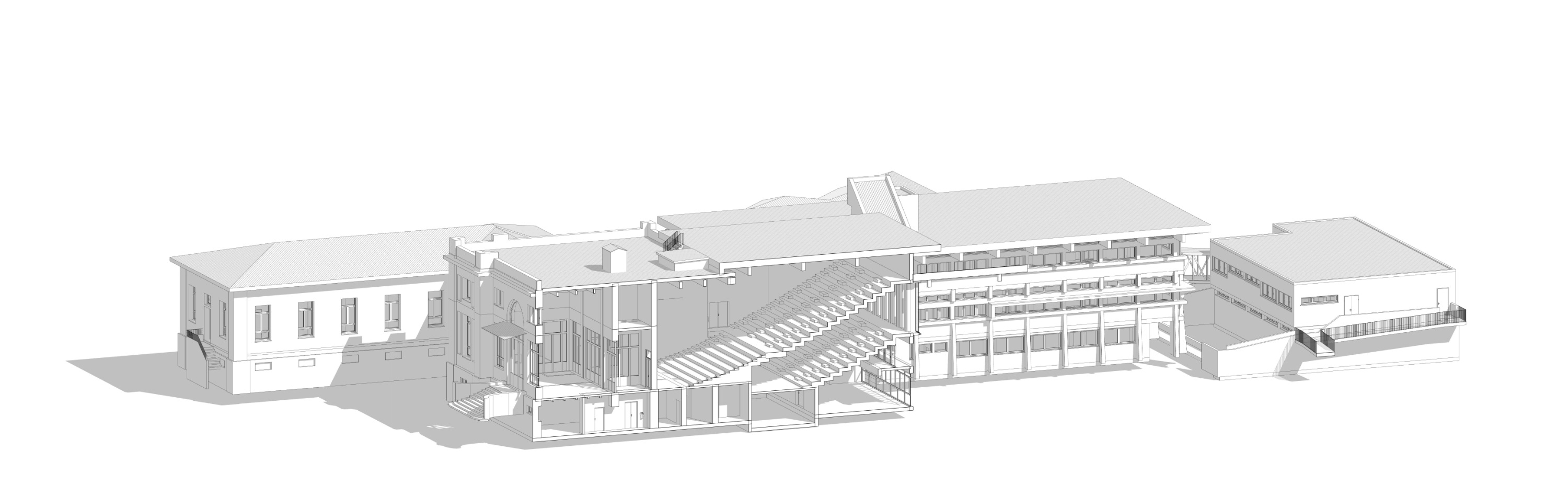 Sezione prospettica del modello BIM con vista interna del padiglione